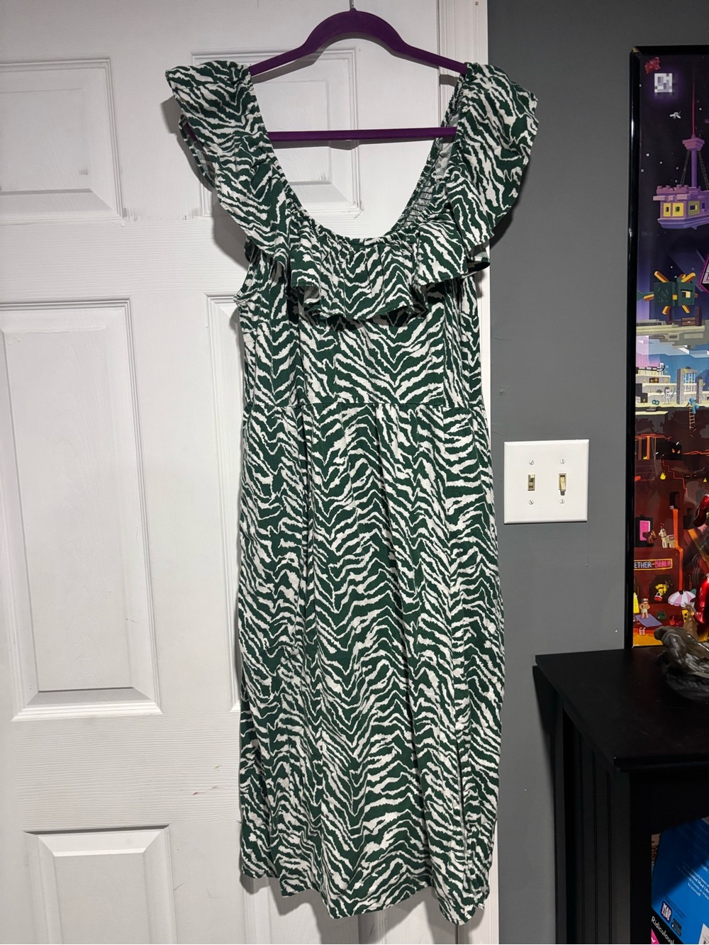 Ava & Viv Green and White Zebra-Print Ruffle Midi Dress